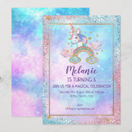 Unicorn Birthday Party Girl Invitation Kaart
