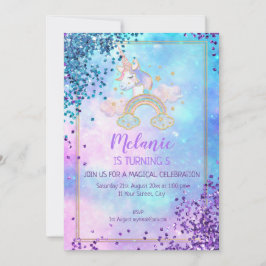 Unicorn Birthday Party Girl Invitation Kaart