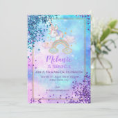 Unicorn Birthday Party Girl Invitation Kaart (Staand voorkant)