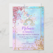 Unicorn Birthday Party Girl Invitation Kaart (Voorkant)
