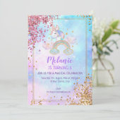 Unicorn Birthday Party Girl Invitation Kaart (Staand voorkant)