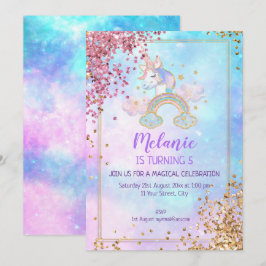 Unicorn Birthday Party Girl Invitation Kaart