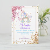 Unicorn Birthday Party Girl Invitation Kaart (Staand voorkant)