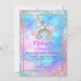 Unicorn Birthday Party Girl Invitation Kaart