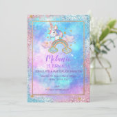 Unicorn Birthday Party Girl Invitation Kaart (Staand voorkant)