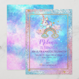 Unicorn Birthday Party Girl Invitation Kaart
