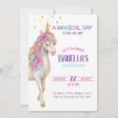 Unicorn Birthday Party Invitation Kaart (Voorkant)