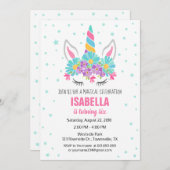 Unicorn Birthday Party Invitation Kaart (Voorkant / Achterkant)