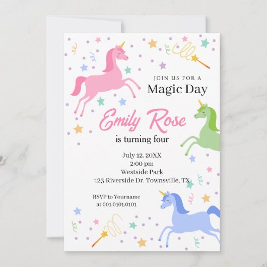 Unicorn Birthday Party Invitation Kaart (Voorkant)