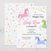 Unicorn Birthday Party Invitation Kaart (Voorkant / Achterkant)