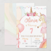Unicorn Birthday Party Invitation Kaart (Voorkant / Achterkant)