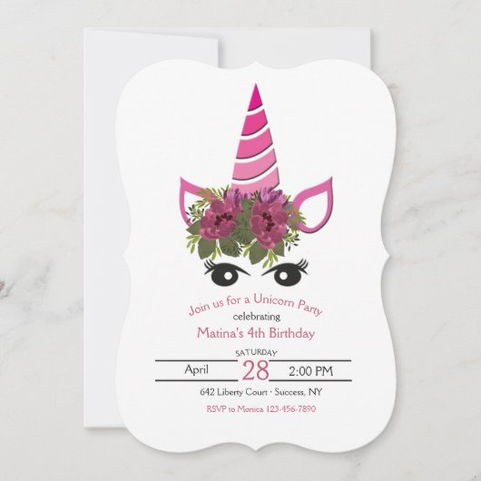 Unicorn Birthday Party Invitation Kaart (Voorkant)