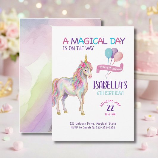 Unicorn Birthday Party Invitation Kaart