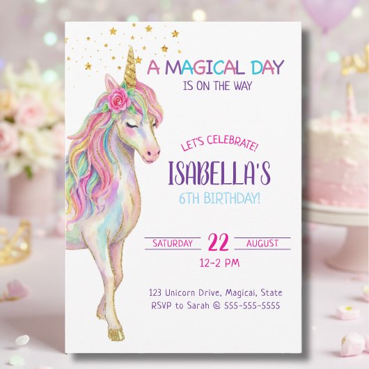 Unicorn Birthday Party Invitation Kaart