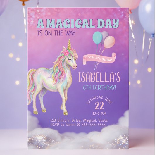 Unicorn Birthday Party Invitation Kaart