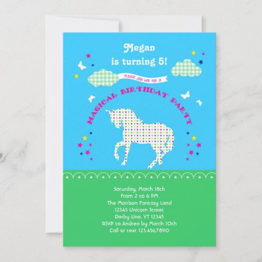 Unicorn Birthday Party Invitation Kaart (Voorkant)