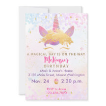 Unicorn Birthday Party Invitation Magical Metallic