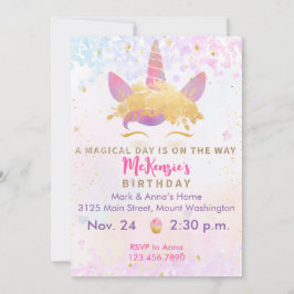 Unicorn Birthday Party Invitation Magical Metallic Kaart
