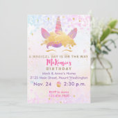 Unicorn Birthday Party Invitation Magical Metallic Kaart (Staand voorkant)