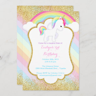 Unicorn Birthday Party Invitation - Pastel Rainbow Kaart