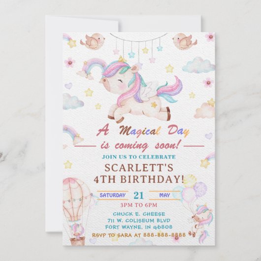 Unicorn Birthday Party Invitation, Unicorn Party Kaart (Voorkant)