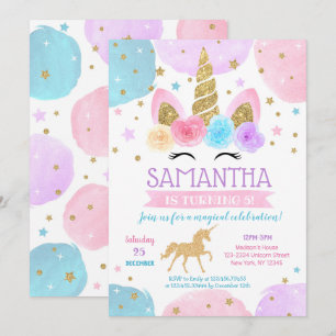 Unicorn Birthday Party Invitations Rainbow Kaart
