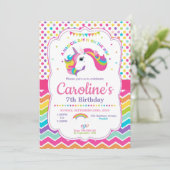 Unicorn Birthday Party Invitations Rainbow Kaart (Staand voorkant)