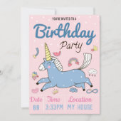 Unicorn Birthday Party Kaart (Voorkant)
