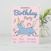 Unicorn Birthday Party Kaart (Staand voorkant)