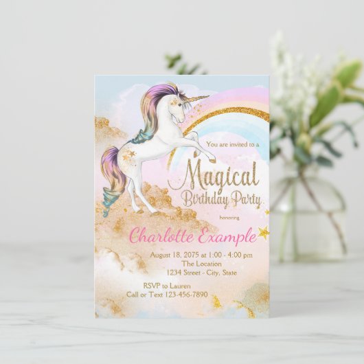 Unicorn Birthday Party Kaart (Staand voorkant)