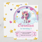 Unicorn Birthday Party Kaart (Voorkant / Achterkant)