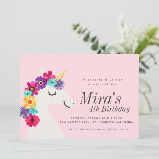 Unicorn Birthday Party Kaart (Staand voorkant)