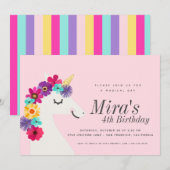 Unicorn Birthday Party Kaart (Voorkant / Achterkant)