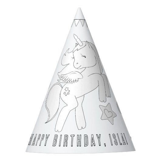 Unicorn Birthday Party - Kleur uw eigen Pet Feesthoedjes (Voorkant)