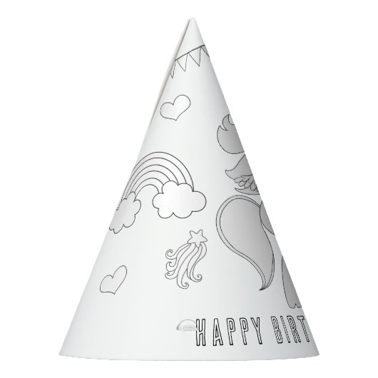 Unicorn Birthday Party - Kleur uw eigen Pet Feesthoedjes (Links)