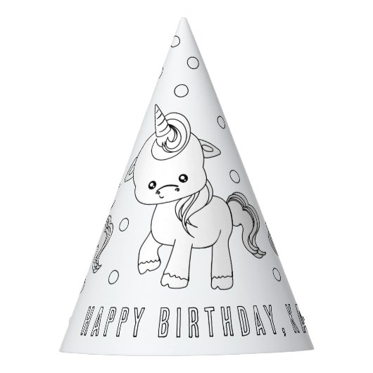 Unicorn Birthday Party - Kleur uw eigen Pet Feesthoedjes (Voorkant)