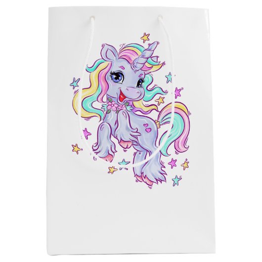 Unicorn Birthday Party Medium Gift Bag Cadeauzakje (Voorkant)