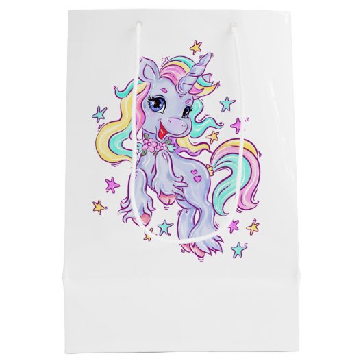 Unicorn Birthday Party Medium Gift Bag Cadeauzakje (Achterkant)