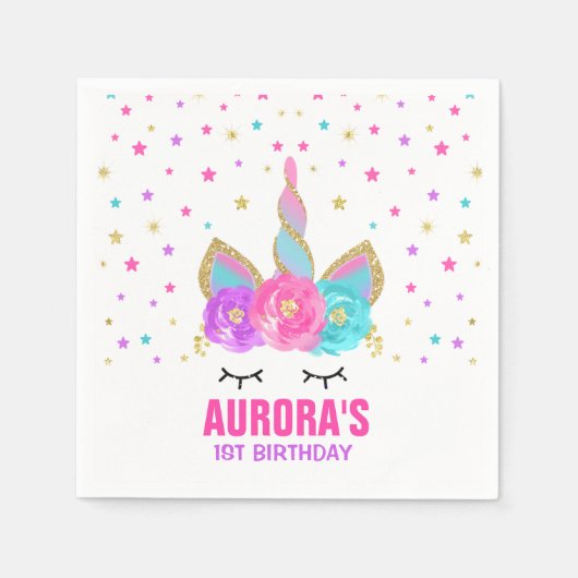 Unicorn Birthday Party Napkin Whimsical Unicorn Servetten (Voorkant)