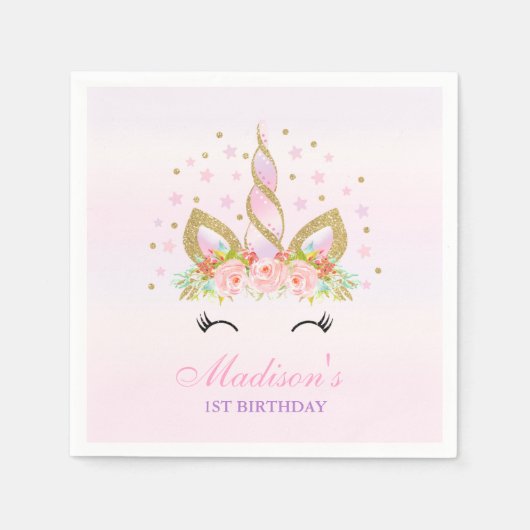 Unicorn Birthday Party Napkin Whimsical Unicorn Servetten (Voorkant)