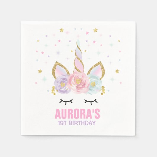 Unicorn Birthday Party Napkin Whimsical Unicorn Servetten (Voorkant)