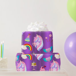 Unicorn Birthday Party on Paars Cadeaupapier