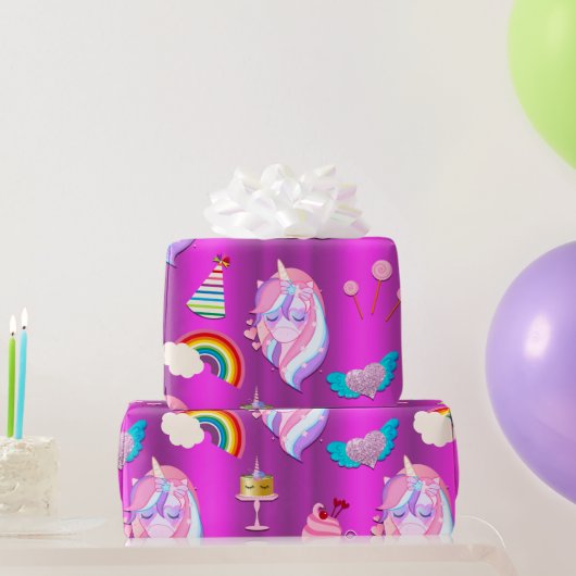 Unicorn Birthday Party on Pink Cadeaupapier (Feestgeschenken)