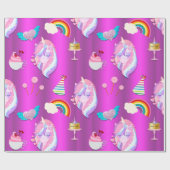 Unicorn Birthday Party on Pink Cadeaupapier (Vlak)