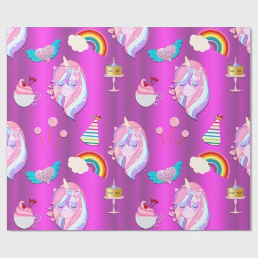 Unicorn Birthday Party on Pink Cadeaupapier (Vlak)