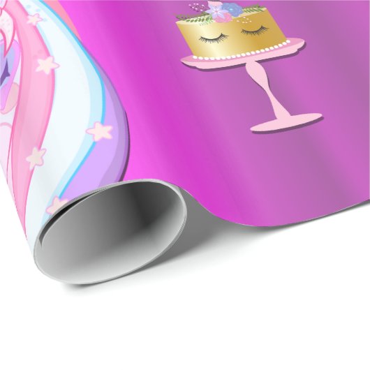 Unicorn Birthday Party on Pink Cadeaupapier (Rol Hoek)