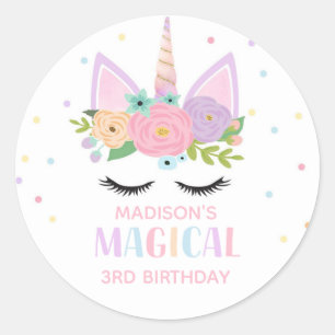Unicorn Birthday Party Polka Dots Flowers Ronde Sticker