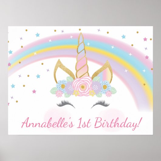 Unicorn Birthday Party Poster Achtergrond (Voorkant)