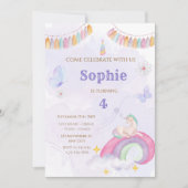 Unicorn Birthday Party, Rainbow & Clouds for Kids Kaart (Voorkant)