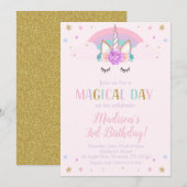 Unicorn Birthday Party Rainbow Flowers Kaart (Voorkant / Achterkant)